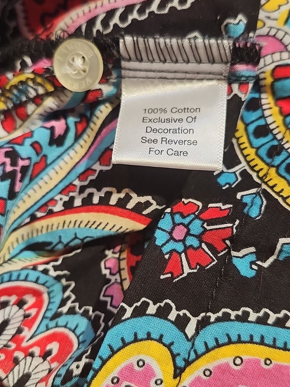 Vera Bradley Black Paisley Print Cotton Blouse XL - Picture 4 of 5